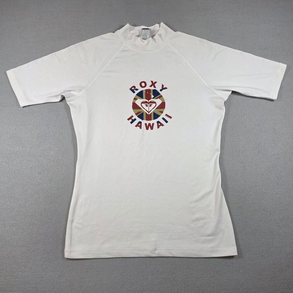Roxy Hawaii Swim Shirt Size S/M White Short Sleeve Rash Guard